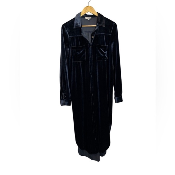 UMGEE Navy Blue Velvet Shirt Dress Duster Large - Picture 3 of 13